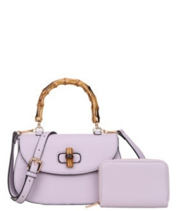 Bamboo Top Handle Flap 2-in-1 Satchel BC-789 LAVENDER